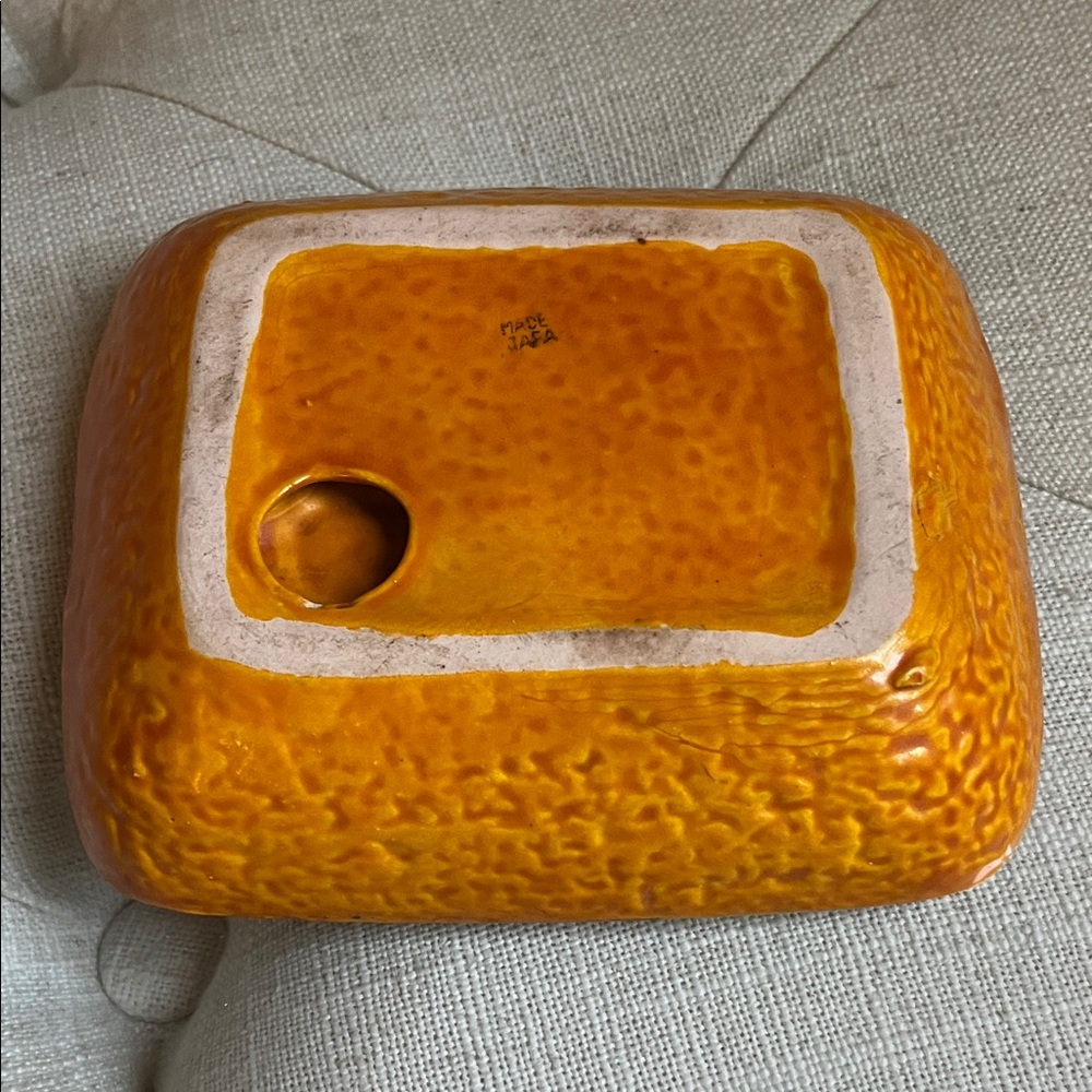 Vintage Mid Century-Modern Floral Ceramic Ashtray in Orange and Blue - Picture 6 of 7